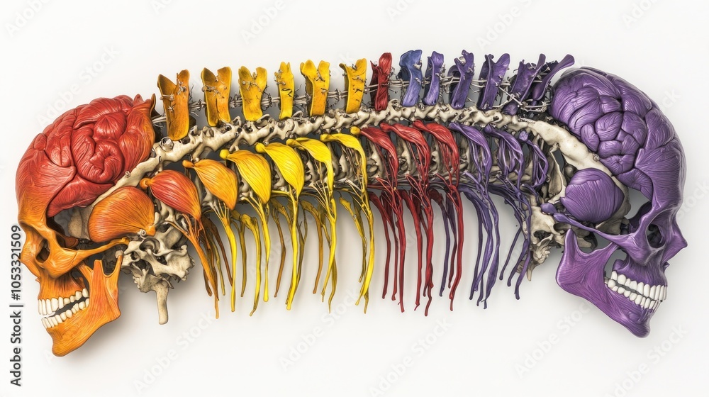 Poster Exploring the intricate anatomy of the human body a colorful representation of skeletal and neural structures