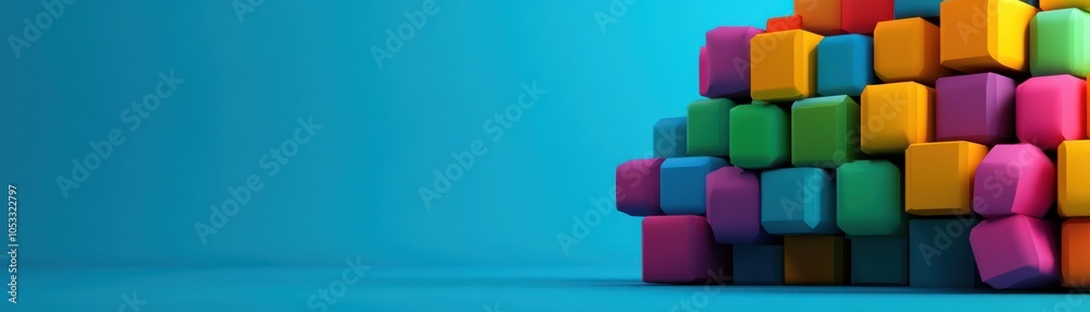 Poster colorful building blocks stacked against a vibrant blue background a playful showcase of creativity 