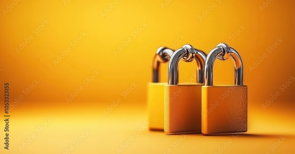 Aufkleber exploring the symbolism of security a close-up on vibrant yellow padlocks against a bold background