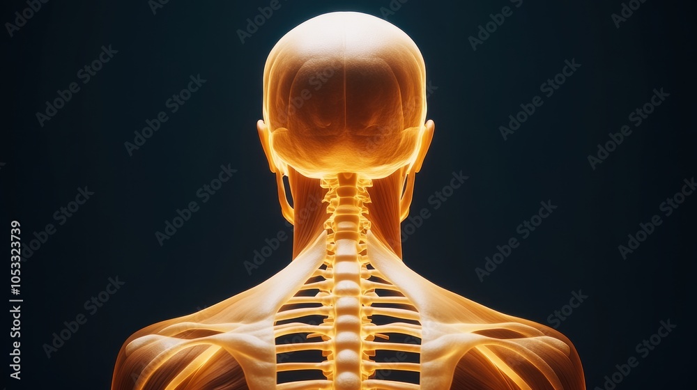 Poster exploring human anatomy a detailed look at the structure of the spine and head from the back view
