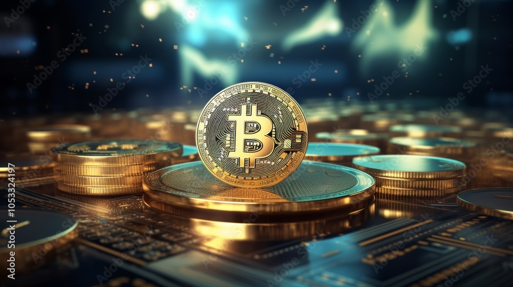 Poster Digital currency management with cryptocurrency symbols and online transaction data