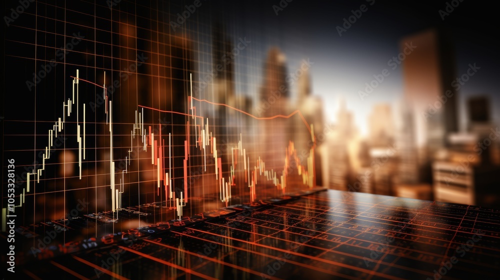 Poster market forecast and strategy in finance with planning documents and trend lines