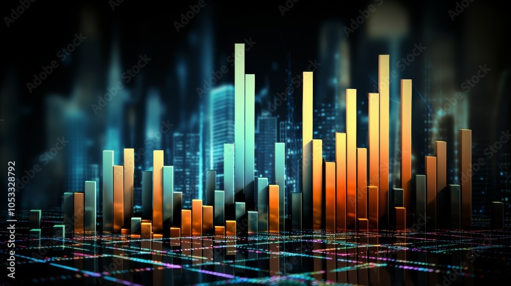 Poster statistical data analysis in economics with bar charts and financial reports