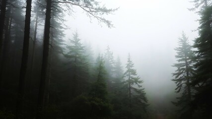 Obraz premium Morning fog in forest. Wet cold air