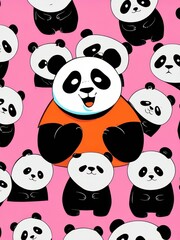 Obraz premium Smiling Panda in a Whimsical Floral Setting