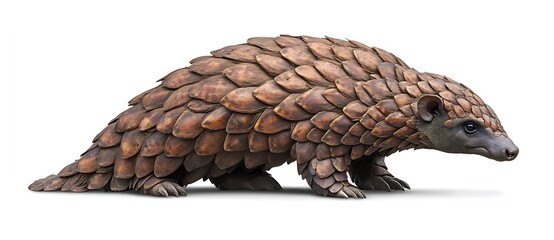 Obraz premium Pangolin with intricate scale textures, positioned on a pure white background. Suitable for marketing or business purposes