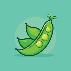 Fototapeta premium A cartoon illustration of a green pea pod with three peas inside.