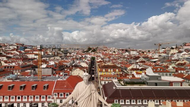 Aerial view at pra&ccedil;a do com&eacute;rcio, Lisbon on a sunny day
