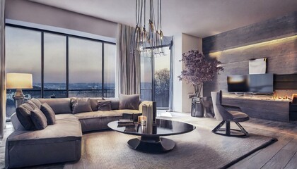 Modern interior design of living room (3d Render)