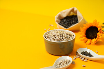 Sunflower seeds, concept of tasty snack, concept of harvest