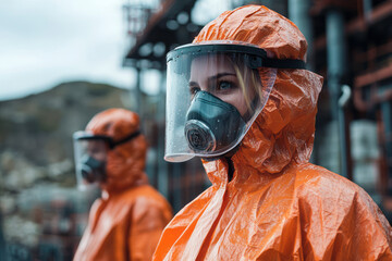 Obraz premium Industrial Workers Ensuring Safety: Protocols in Protective Gear at Daytime Site