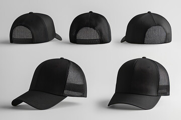 Versatile Blank Black Trucker Hat Mockup: Multiple Angles for Endless Creativity