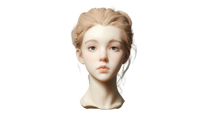 Realistic mannequin head with soft features, transparent background.