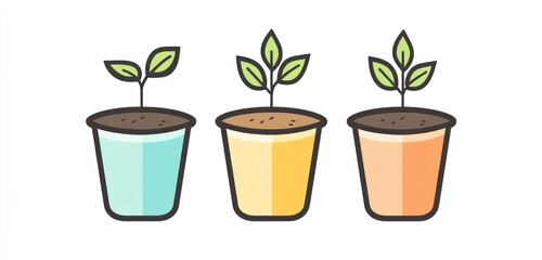 Gardening essentials depicted in a line icon for seed packets, high resolution.