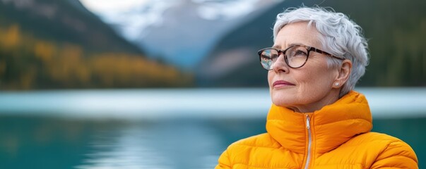 LGBTQ elder reflecting peacefully on their journey, sitting by a serene lake, LGBTQ elder, resilience, reflection, Resilience and introspection in aging