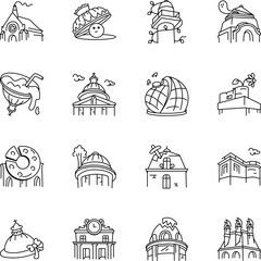 Bundle of Paris Monuments Doodle Style Icons 

