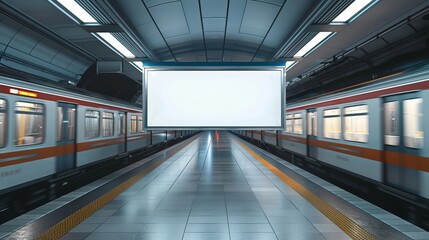 A mockup of an empty billboard in the middle location of two train