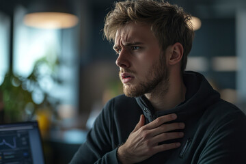 Healthy young professional experiencing discomfort in contemporary office setting