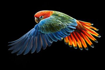 Obraz premium Capturing the Beauty: Stunning Parrot in Flight in Realistic Profile