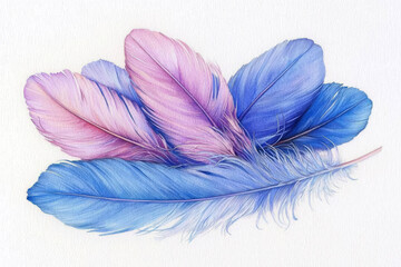 Vibrant Blue and Purple Feathers: Detailed Imagery on a White Background