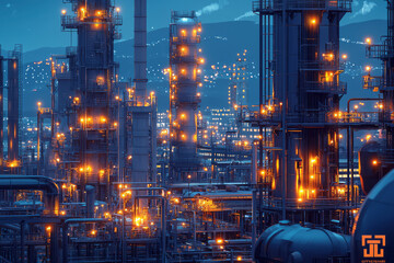 Naklejka premium Industrial Chemical Plant: A Factory of Innovation and Efficiency in Navy Lighting