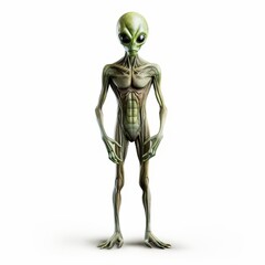 Tall Green Alien with Large Head and Eyes