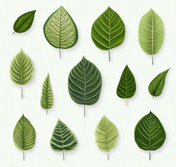 Fototapeta premium Variety of Green Leaves Isolated on White