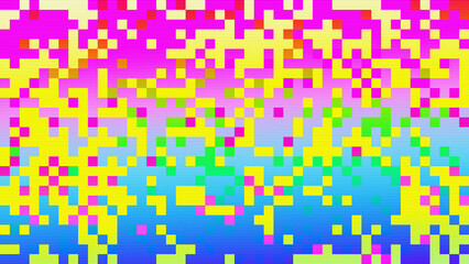 Abstract pixelated interlaced colorful rainbow 8 bit cyber retro game Glitch TV Static pixel Noise texture background. Futuristic glitched cyberpunk, rave 90s, 2000s lo-fi aesthetic. Chiptune design