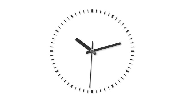 Clock for 5 minutes in 10 seconds, Simple black - white clock face. seconds hand 10 second clip set on white screen background.