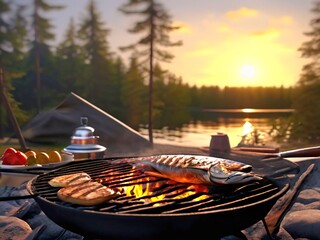 Obraz premium camping, grill, charcoal, kitchen, cooking