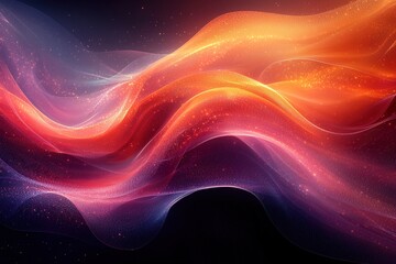 Abstract background with glowing waves and particles.