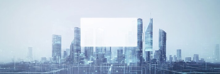 Obraz premium A futuristic cityscape with skyscrapers and a blank space for text or branding.