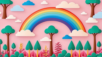 Fototapeta premium landscape with rainbow and flowers