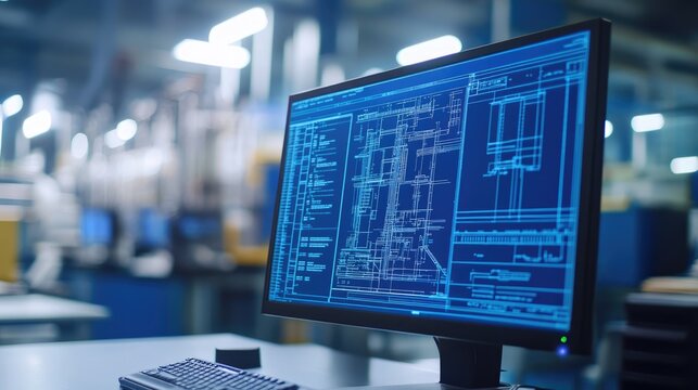 Blueprint on a Computer Monitor in a Factory Setting