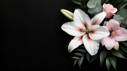White Lilies and Pink Orchids with Eucalyptus