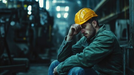Depressed Construction Worker in Industrial Setting