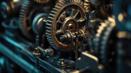 Fototapeta premium Close-Up of Interlocking Gears in a Machine