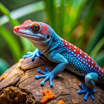a blue white red gecko izard illustration