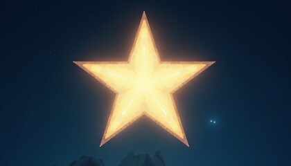 Fototapeta premium Illuminated star shining brightly over mountain landscape in night sky concept