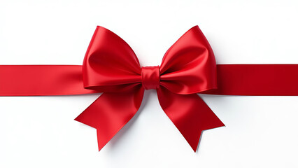 Christmas Satin Ribbon with Bow Isolated on White Background.