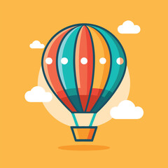 Obraz premium A colorful hot air balloon floats peacefully against a bright yellow sky.