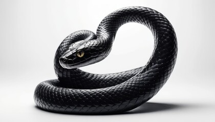 Obraz premium Realistic black snake illustration with striking details on minimalist background