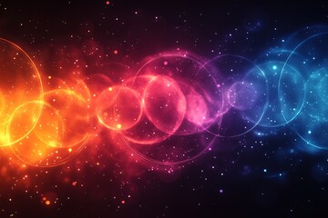 Obraz premium Abstract cosmic background with glowing circles and stars.