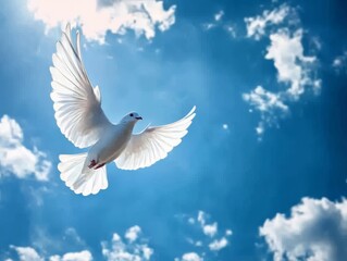 Fototapeta premium A bird flying freely in a clear blue sky, symbolizing freedom, concept freedom