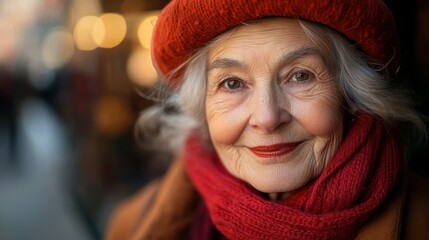 Elderly French woman with a beret and a warm expression.
