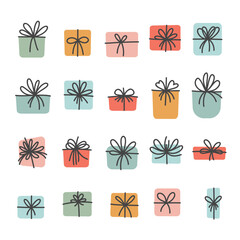 New year present set. Gift boxes with ribbon
