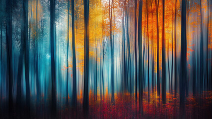 A vibrant image of colorful autumn leaves on trees in a forest, creating a natural and relaxing scene