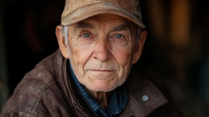 Obraz premium Elderly American man with a baseball cap and a warm expression.