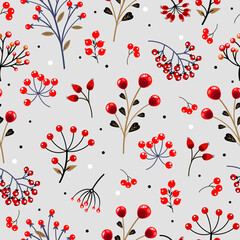 Seamless pattern winter berries plant christmas print