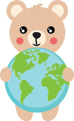 Cute teddy bear holding the planet world
